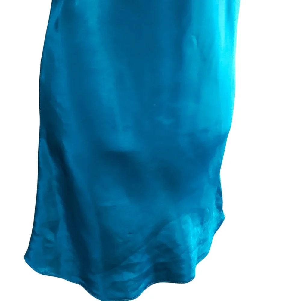 Vintage Victoria's Secret Gold Label Teal Blue Satin Slip Dress Small V-Neck 90s